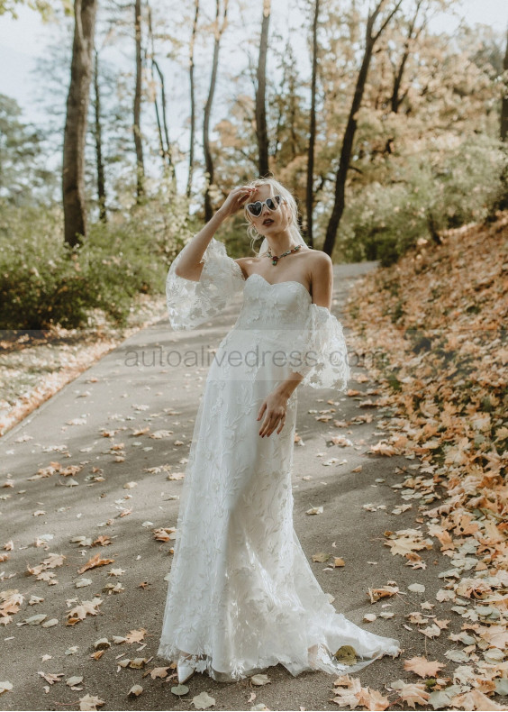 Off Shoulder Ivory Lace Tulle Floral Dreamy Wedding Dress